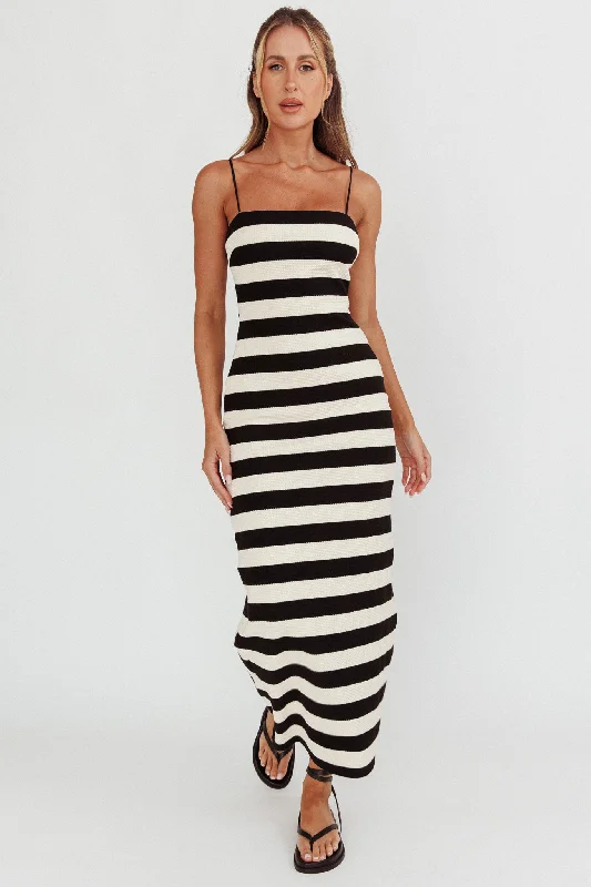 Midi dresses with keyhole backs for a flirty and unexpected detail Gracey Cami Strap Maxi Dress Stripe Black Midi dresses with keyhole backs for a flirty and unexpected detail Gracey Cami Strap Maxi Dress Stripe Black
