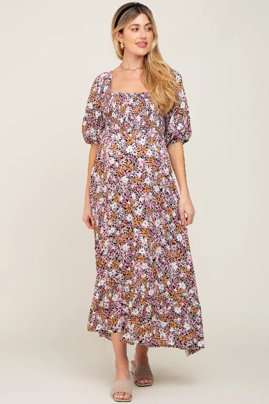 Maternity lace dress for a romantic look Black Multi-Color Floral Maternity Maxi Dress Maternity lace dress for a romantic look Black Multi-Color Floral Maternity Maxi Dress