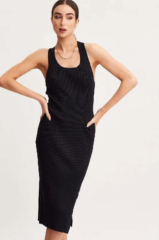 Midi dresses with ruffled sleeves for a more feminine and voluminous look Black Keyhole Dress Sleeveless Midi Knit Midi dresses with ruffled sleeves for a more feminine and voluminous look Black Keyhole Dress Sleeveless Midi Knit