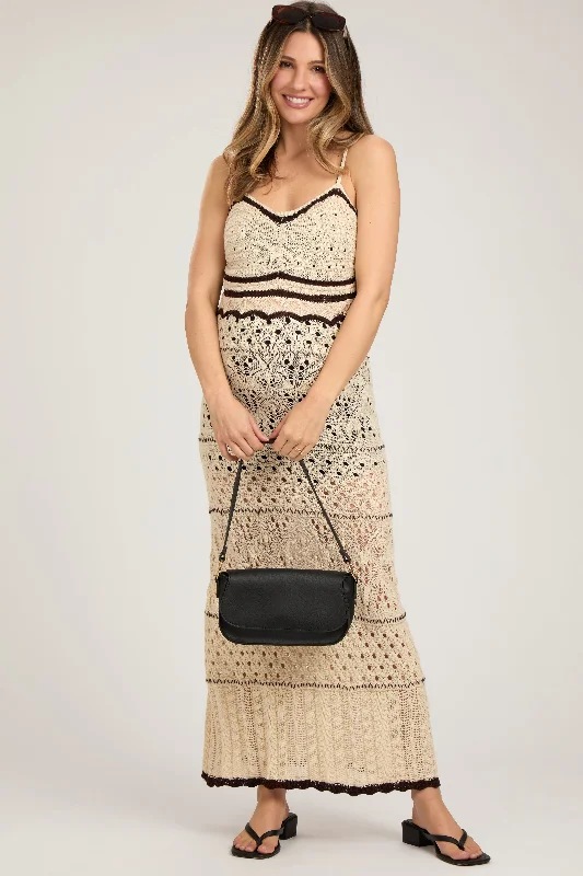 Maternity dress for a baby's first visit to the science center Cream Contrast Trim Crochet Maternity Maxi Swim Cover Up Maternity dress for a baby's first visit to the science center Cream Contrast Trim Crochet Maternity Maxi Swim Cover Up