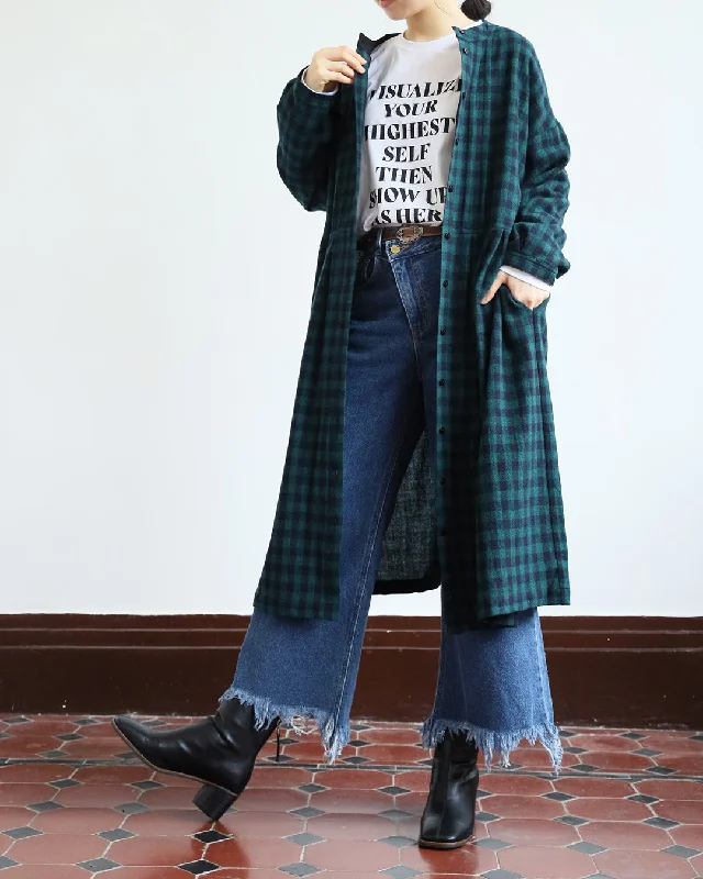 Everyday Dress with Ruffled Collar for a Girly Appeal Dark Green Checker Dress/ Outer Everyday Dress with Ruffled Collar for a Girly Appeal Dark Green Checker Dress/ Outer
