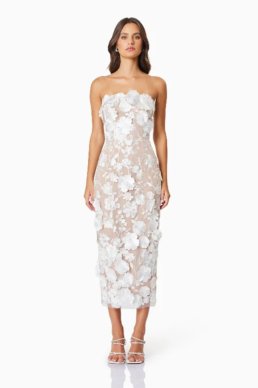 Midi dresses with cotton - blend materials for everyday comfort Helena Strapless Midi Dress In White