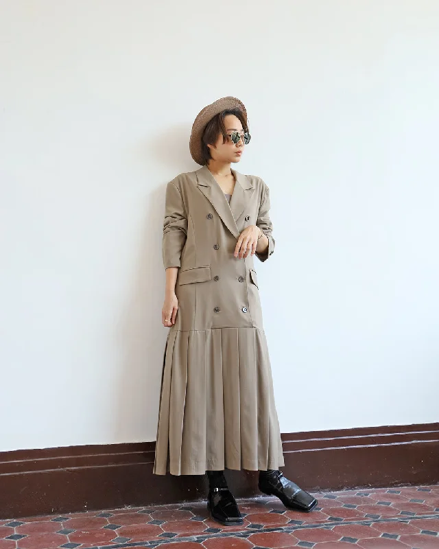  Double Breasted Dress w/Pleated Hem