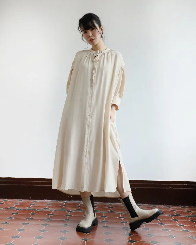Everyday Dress with Matching Scarf for a Complete Look​ Silky Dress w/ Lining (2-color)