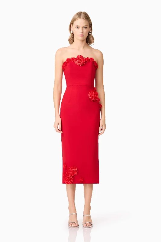 Midi dresses with pleated skirts for a timeless and elegant appeal Keahna Floral Midi Dress In Red Midi dresses with pleated skirts for a timeless and elegant appeal Keahna Floral Midi Dress In Red