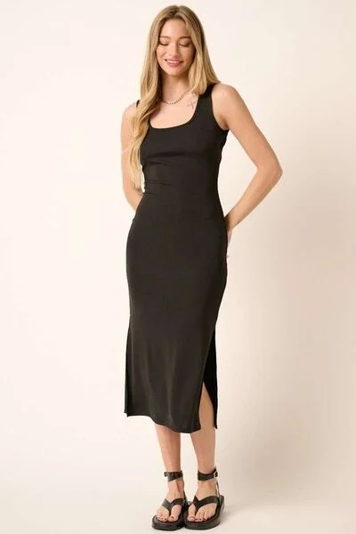 Midi dresses with animal prints for a bold and confident appearance Black Midi Tank Dress