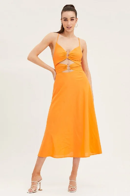 Midi dresses with halter necks for a stylish and comfortable option Orange A Line Dress Midi
