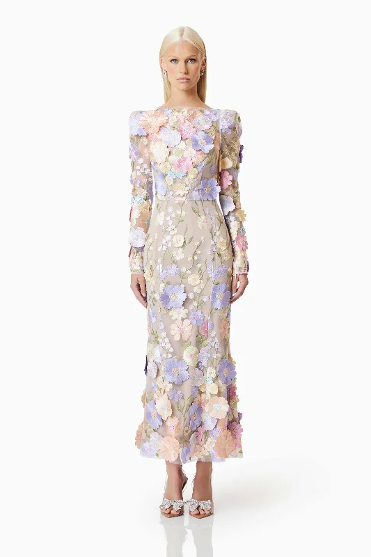 Midi dresses with empire waists for a flattering maternity option Shannon 3D Floral Midi Dress In Purple Midi dresses with empire waists for a flattering maternity option Shannon 3D Floral Midi Dress In Purple