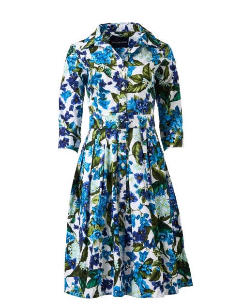  Audrey Blue and White Print Cotton Stretch Dress