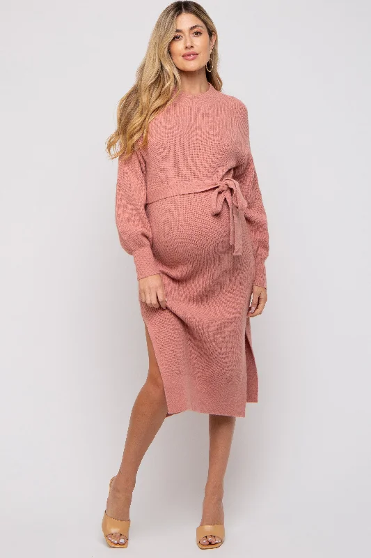Maternity dress for a baby's first bus ride Mauve Side Slit Maternity Sweater Midi Dress Maternity dress for a baby's first bus ride Mauve Side Slit Maternity Sweater Midi Dress