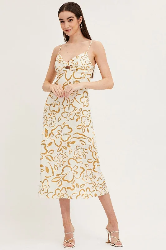 Midi dresses with pleated bodices for a classic and tailored look Print Linen Slip Midi Dress