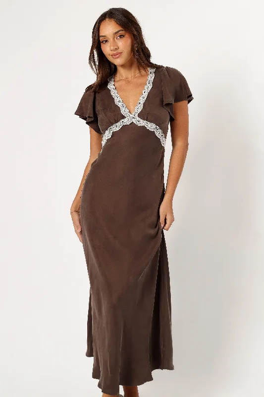 Midi dresses with metallic threads for a glamorous evening event Kathryn Midi Dress - Warm Grey Midi dresses with metallic threads for a glamorous evening event Kathryn Midi Dress - Warm Grey