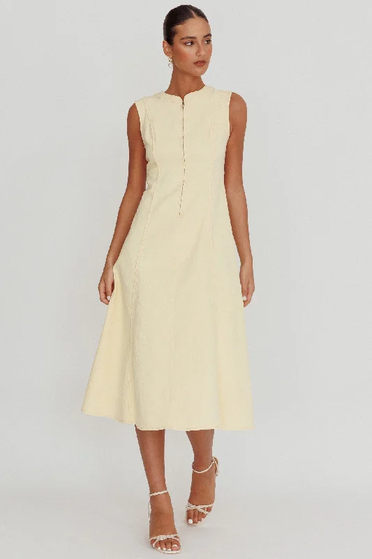 Midi dresses with satin - finish fabrics for a luxurious feel Passionate Flame Sleeveless A-line Midi Dress Beige