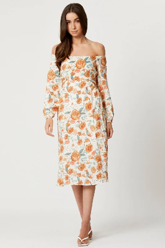Midi dresses with sheer panels for a touch of allure Print Long Sleeve Cut Out Dress