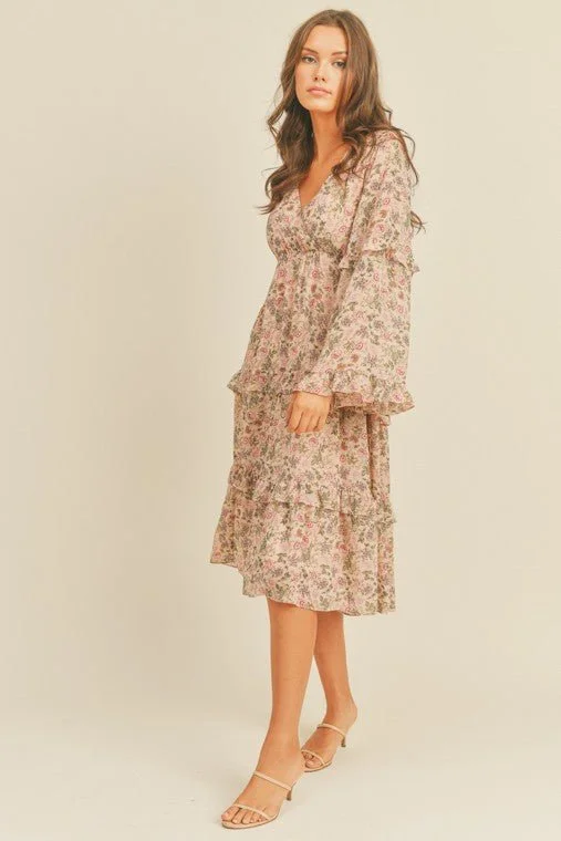 Midi dresses with empire waists for a flattering maternity option Floral Print Midi Dress