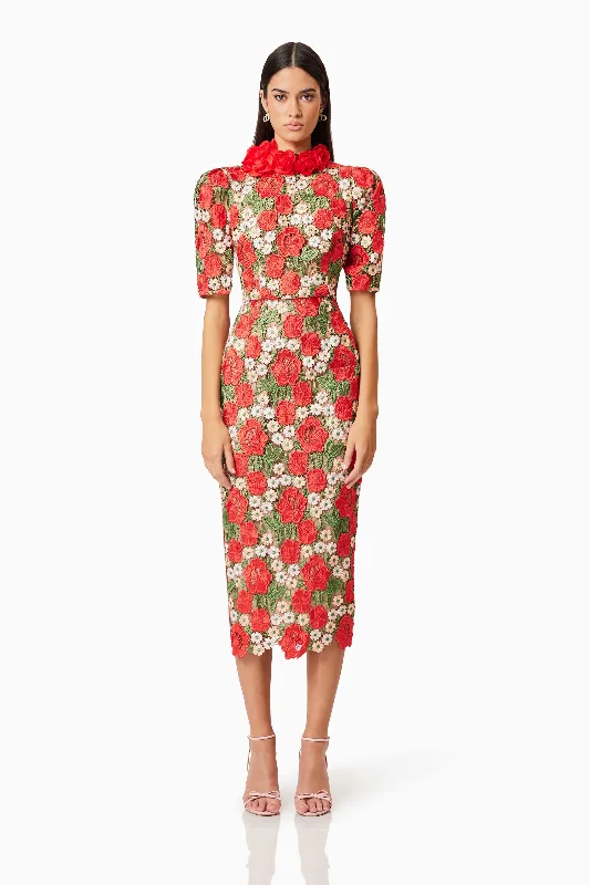 Midi dresses with geometric cutouts for a contemporary and edgy look Roselyn Cocktail Midi Dress in Red Midi dresses with geometric cutouts for a contemporary and edgy look Roselyn Cocktail Midi Dress in Red