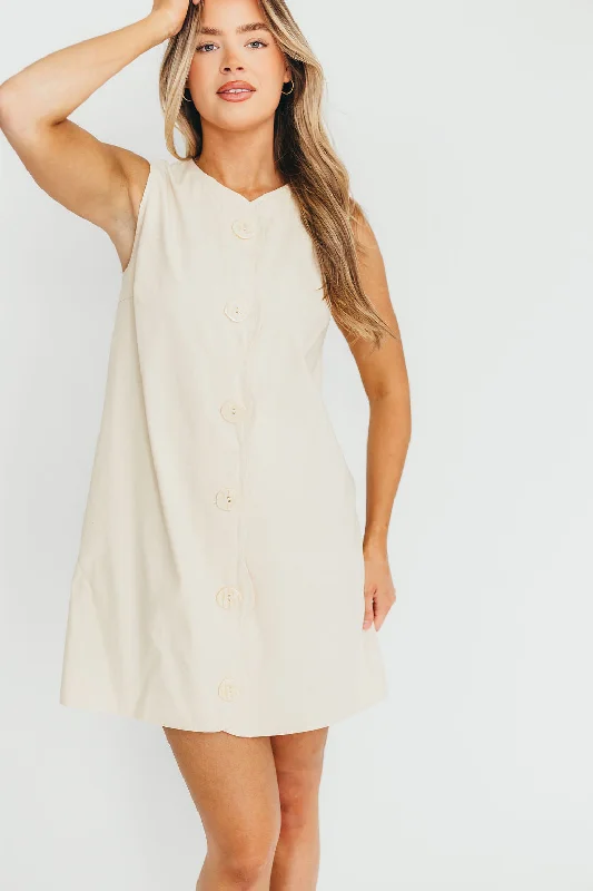 Mini dresses with wrap - around styles Zoey Wavy Trim Mini Dress in Sand