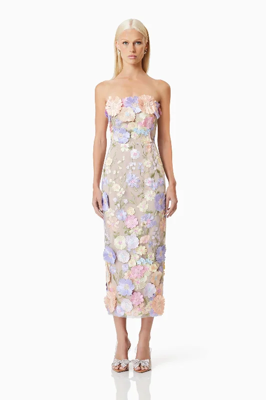 Midi dresses with button - down skirts for a unique and functional design Helena Strapless Midi Dress In Purple