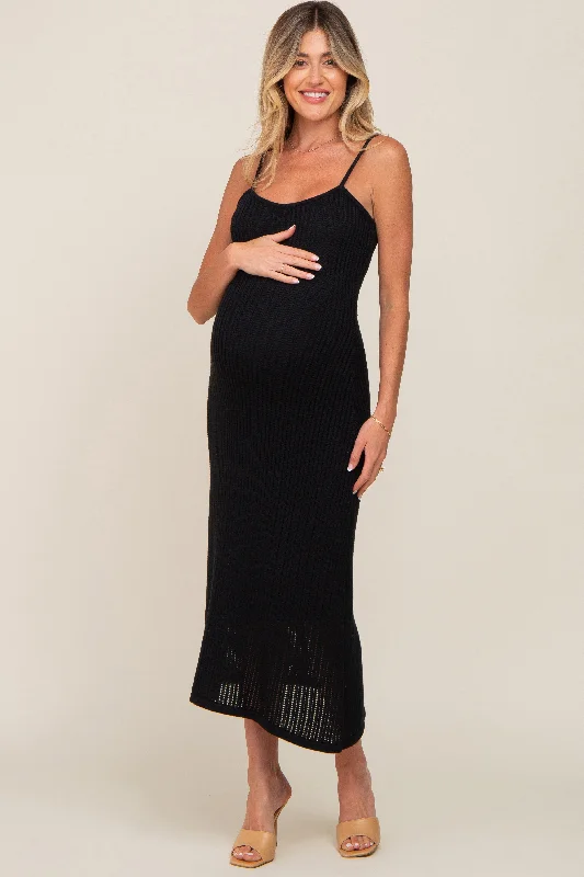Maternity dress for a baby's first swim Black Open Knit Crochet Maternity Midi Dress Maternity dress for a baby's first swim Black Open Knit Crochet Maternity Midi Dress