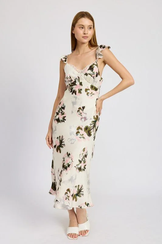Midi dresses with printed lining for a hidden and stylish detail Flutter Strap Floral Midi Dress Midi dresses with printed lining for a hidden and stylish detail Flutter Strap Floral Midi Dress