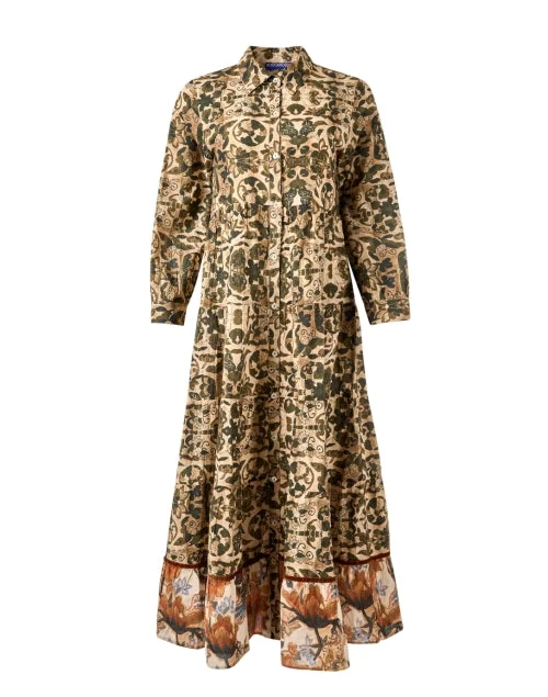 Plus - size Everyday Dress with Empire Waist​ Jinette Brown Print Shirt Dress