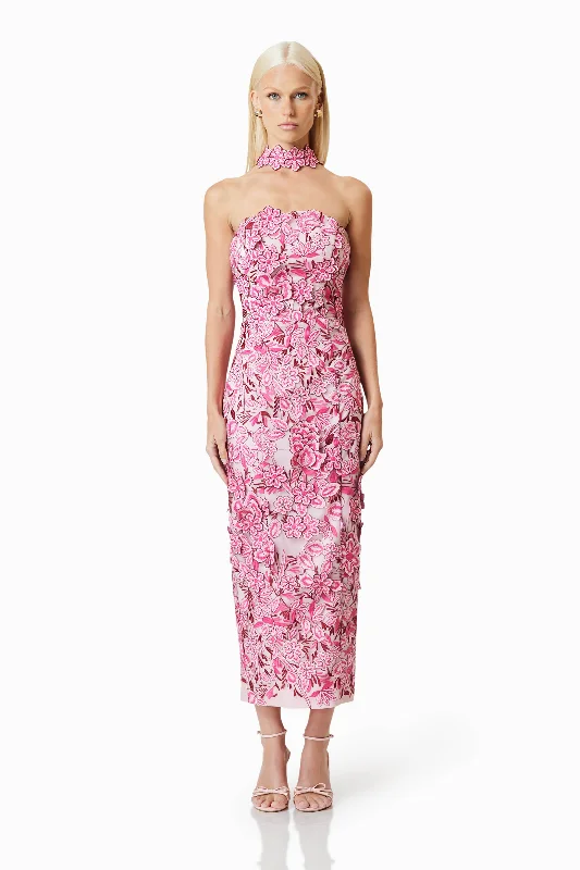 Midi dresses with ruffled sleeves for a more feminine and voluminous look OMR x ELLIATT: Roseate Cocktail Midi Dress In Pink