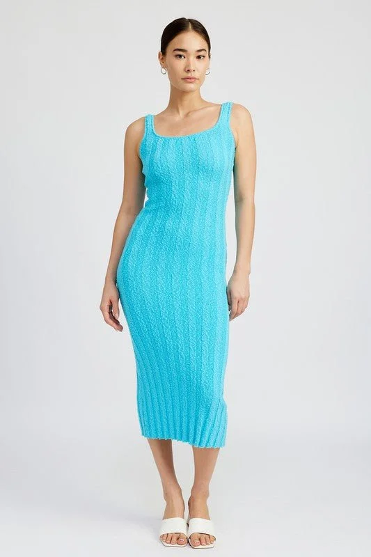 Midi dresses with tiered skirts for a bohemian festival look Ribbed Scoop Neck Midi Dress