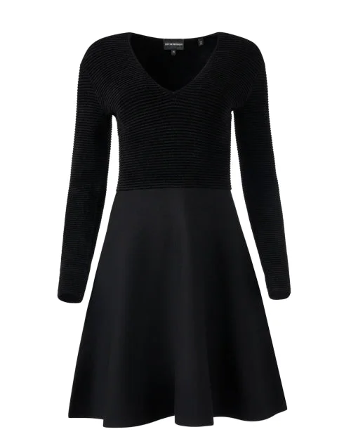  Black Ribbed Knit Dress
