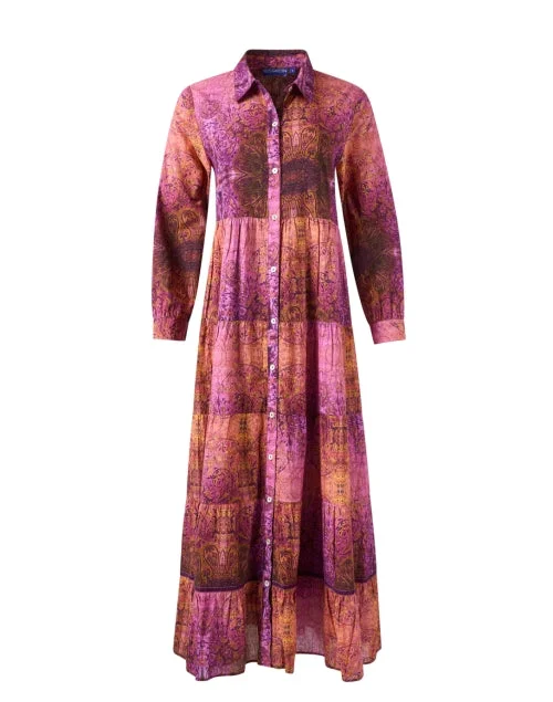 Everyday Short - sleeved Dress with Puffed Sleeves for a Retro Look Jinette Magenta Print Shirt Dress Everyday Short - sleeved Dress with Puffed Sleeves for a Retro Look Jinette Magenta Print Shirt Dress