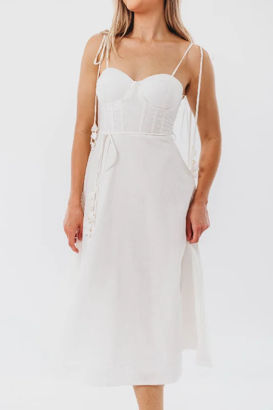 Midi dresses with gathered skirts for a full and flowing silhouette Norma Jean Bustier-Style Midi Dress in White