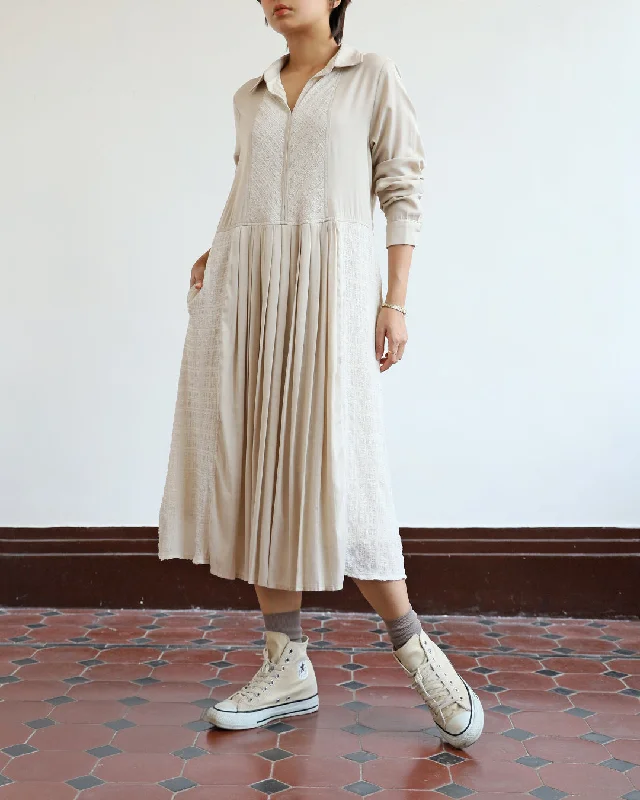  Mixed Fabric Front Pleat Dress (Display)