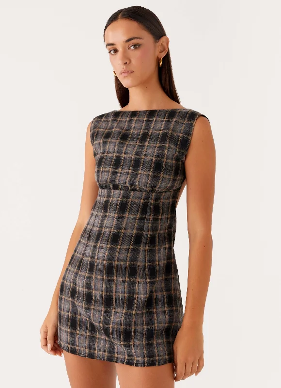 Polyester mini dresses for easy care Vella Mini Dress - Brown Check