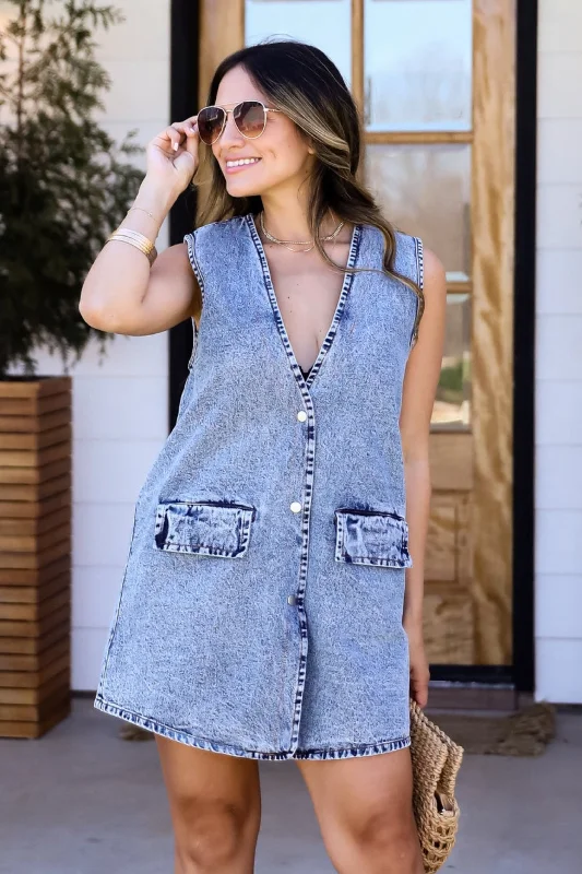 Mini dresses with abstract prints for an artistic look Lucky For Me Denim Mini Dress Mini dresses with abstract prints for an artistic look Lucky For Me Denim Mini Dress