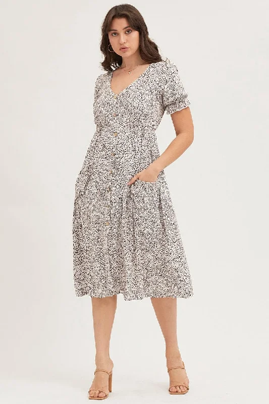 Midi dresses with gathered skirts for a full and flowing silhouette Print Midi Dress