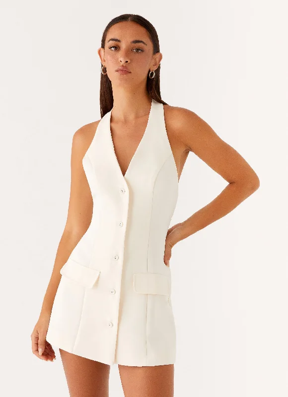 Sequined mini dresses for New Year's Eve Mira Halter Neck Mini Dress - Ivory