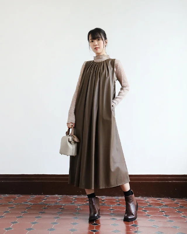 Petite Everyday Dress with Elastic Waistband​ Faux Leather Dress (2 color)