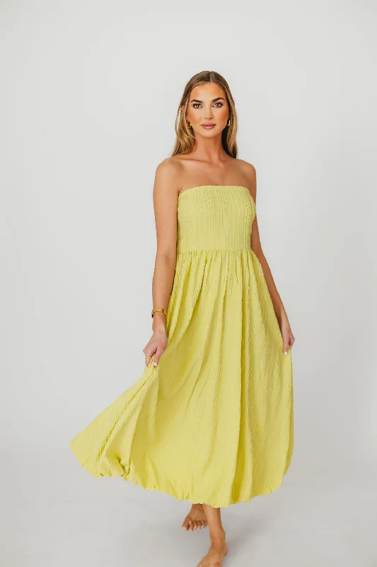 Midi dresses with wrap - around skirts for a customizable fit Trinity Strapless Maxi Dress in Celery Midi dresses with wrap - around skirts for a customizable fit Trinity Strapless Maxi Dress in Celery