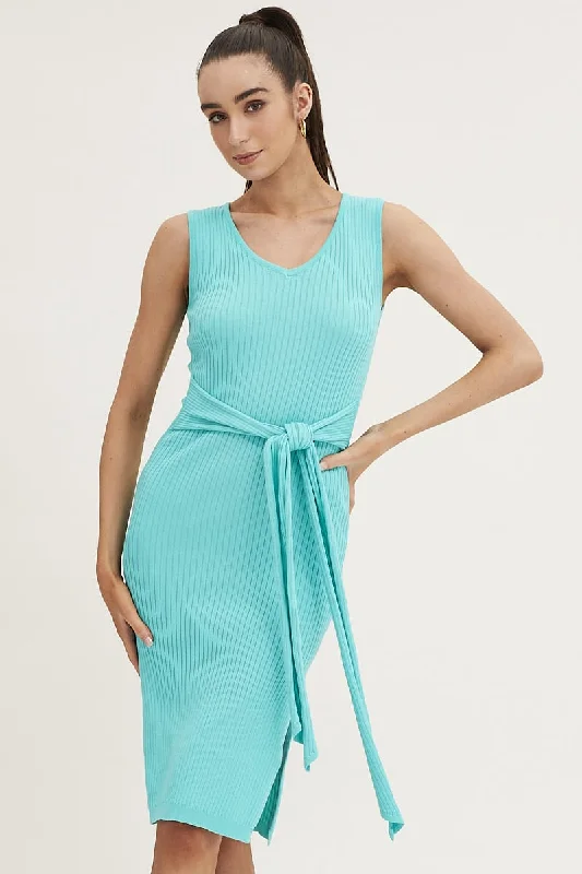 Midi dresses with sheer panels for a touch of allure Green Knit Midi Dress
