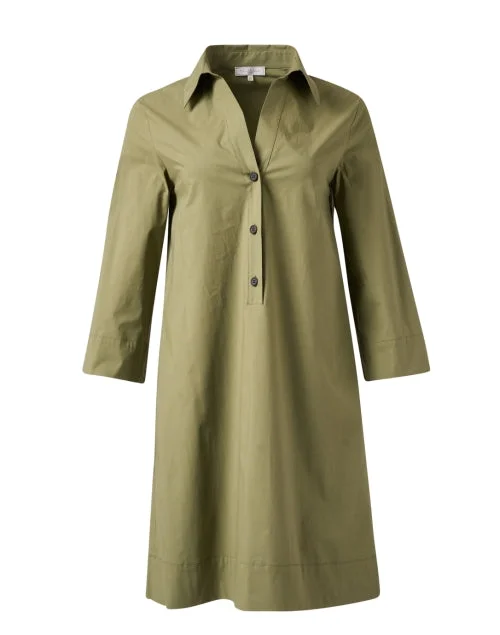 Everyday Dress with Thermal Insulation for Cold Weather​ Green Poplin Dress