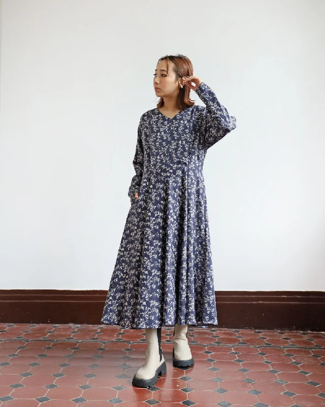  Navy Leaf Print Dress