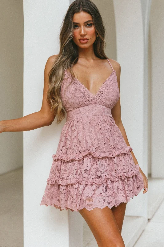Mini dresses with keyhole necklines Sunshine Morning Crochet Lace Frill Trim Tied Back Lace Mini Dress Rose Mini dresses with keyhole necklines Sunshine Morning Crochet Lace Frill Trim Tied Back Lace Mini Dress Rose