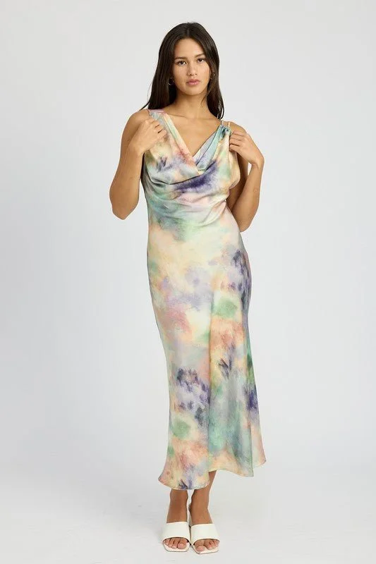 Midi dresses with button - down skirts for a unique and functional design Cowl Neck Print Dress Midi dresses with button - down skirts for a unique and functional design Cowl Neck Print Dress
