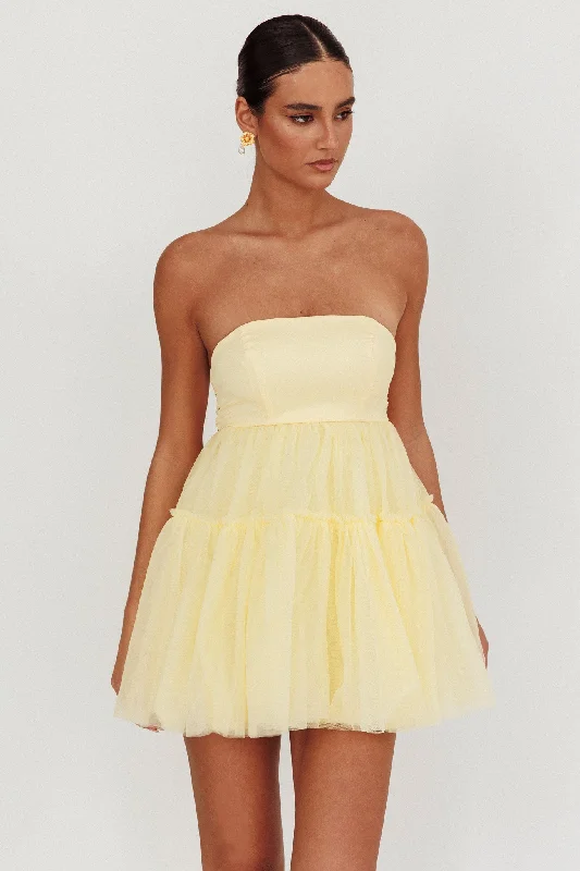 Plaid mini dresses for fall fashion Dreamscape Strapless Tulle Mini Dress Lemon