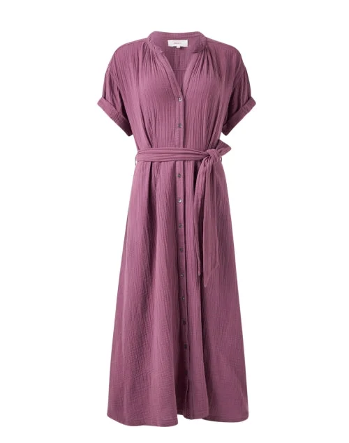 Everyday Chambray Dress with Roll - up Sleeves​ Cate Purple Cotton Gauze Dress