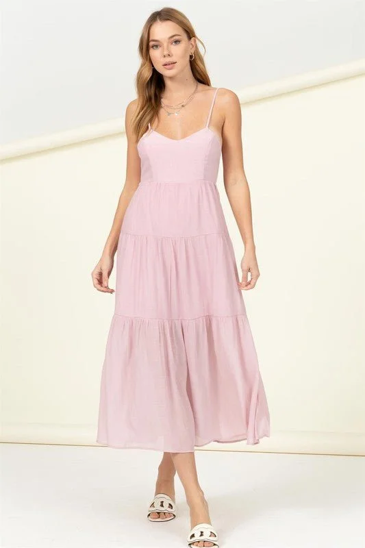 Wrap - style midi dresses in silk for a sophisticated office look Miley Tiered Midi Dress