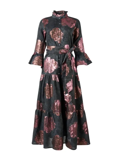  Black Floral Jacquard Dress