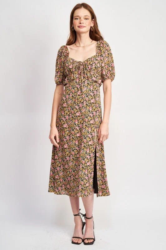 Midi dresses with tassel accents for a bohemian and free - spirited style Floral Ruffle Dress