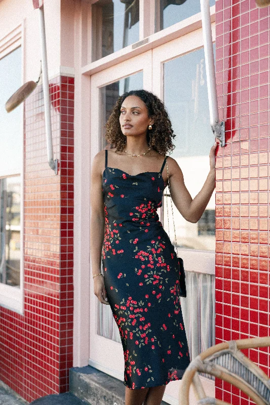 Midi dresses with ribbed textures for a unique and tactile appearance Glenn Midi Dress - Cherry
