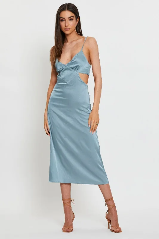 Midi dresses with cotton - blend materials for everyday comfort Blue Midi Dress Satin Midi dresses with cotton - blend materials for everyday comfort Blue Midi Dress Satin