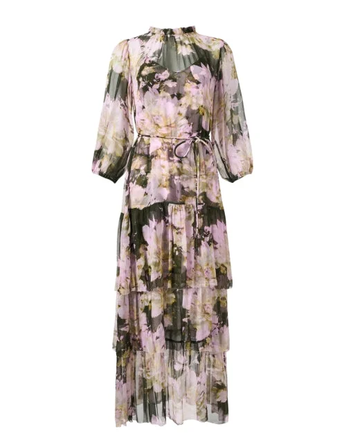  Sara Floral Print Silk Dress